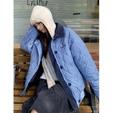 夹棉服女冬季小个子双面穿棉袄短款格子纹棉衣外套M115，男装棉衣，星座1116A（原606A-3）