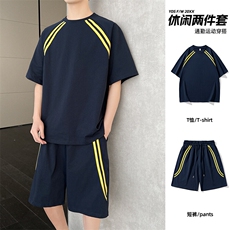 休闲运动套装男士夏季薄款拼色短袖t恤短裤酷帅两件套搭配男装潮，男装休闲套装，星座1206（原A206）