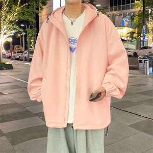 JK765 P70港风二开宽松麂皮绒夹克百搭落肩简约连帽上衣外套图片