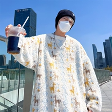 冬季休闲潮常规青少年仿貂毛软糯毛衣男加厚宽松慵懒风长袖，男装针织衫/毛衣，星座506