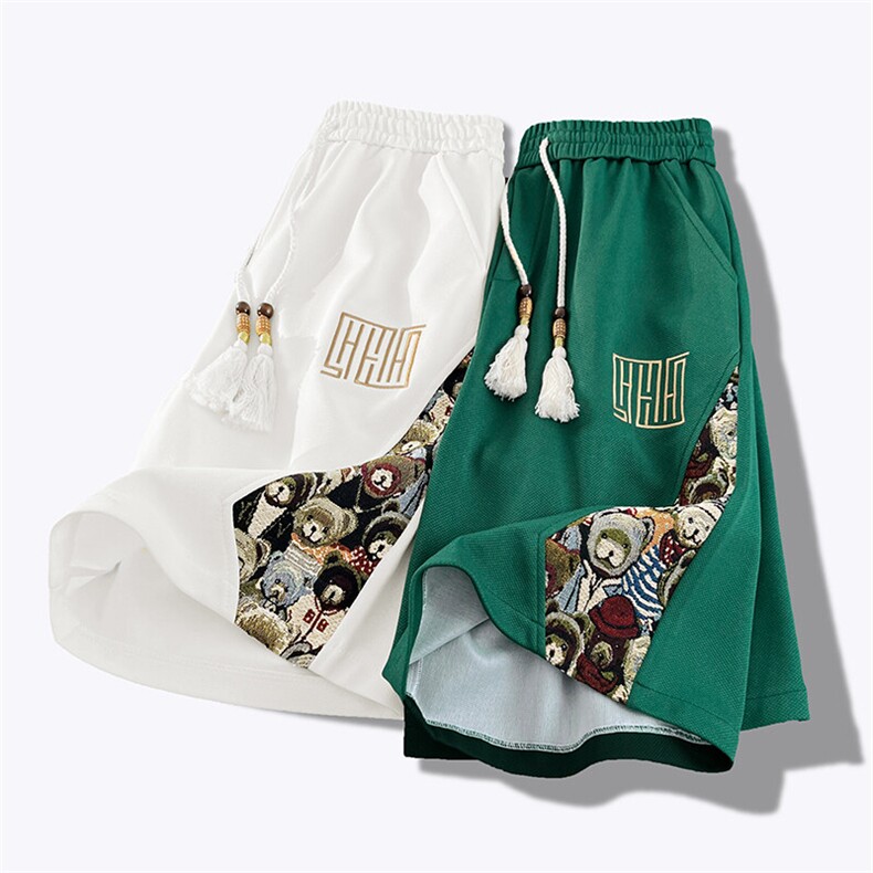 直筒五分裤男刺绣夏季短裤小熊拼接休闲沙滩裤潮A266-KZ508-P28，男装休闲裤，电商A266