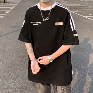 C351-P36 2024夏季新款美式复古圆领短袖男宽松百搭条纹T恤 现货图片