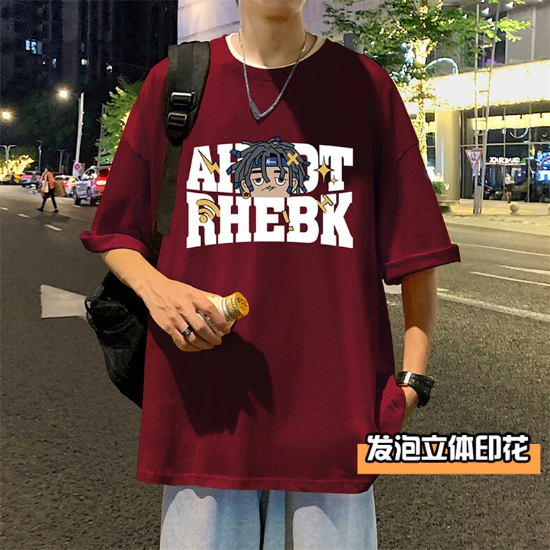 T662P32发泡立体印花夏季新品高街美式短袖T恤宽松ins重磅纯棉T,男装T恤,星座304A