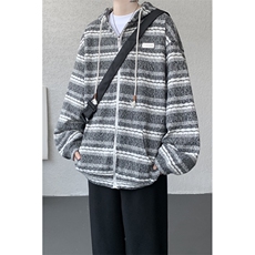 8XL-M潮情侣美式磨毛编织条纹针织衫卫衣宽松拉链外套WY30P88，男装针织衫/毛衣，电商D206-1