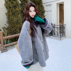 【现】【货】灰色皮毛一体羊羔毛外套2C158-6026-P190-K288，女装棉衣/棉服，2C158