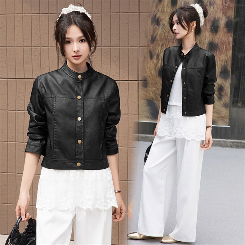 海宁仿真皮衣外套女2025春秋BAO款小个子短款可水洗PU皮夹克上衣，女装皮衣，跑量工厂店