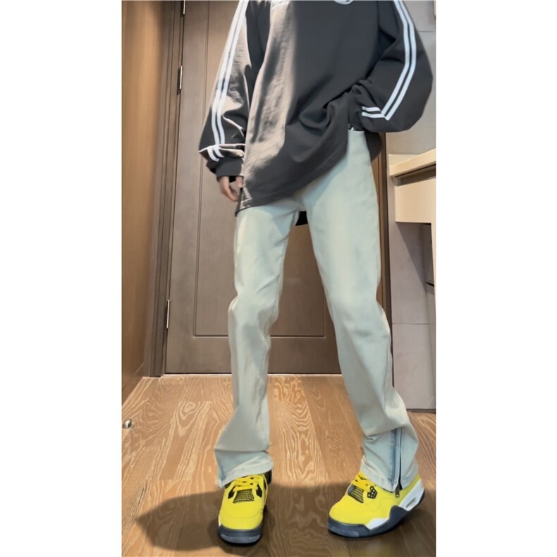 高街复古水洗微喇小众裤脚拉链设计牛仔裤B315-K23204-P55控68,男装牛仔裤,电商B315