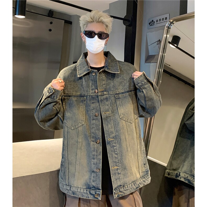 港风2026秋装新款复古水洗牛仔夹克男装宽松秋季大码外套S347-P68,男装夹克,电商A233-1