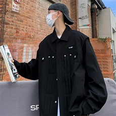 高级感小众薄款夹克宽松复古垫肩褶皱设计翻领外套男女YT81，男装夹克，星座1116A-1（原606A）