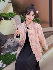 现货！2607A款新中式提花刺绣短款轻薄羽绒服女图片