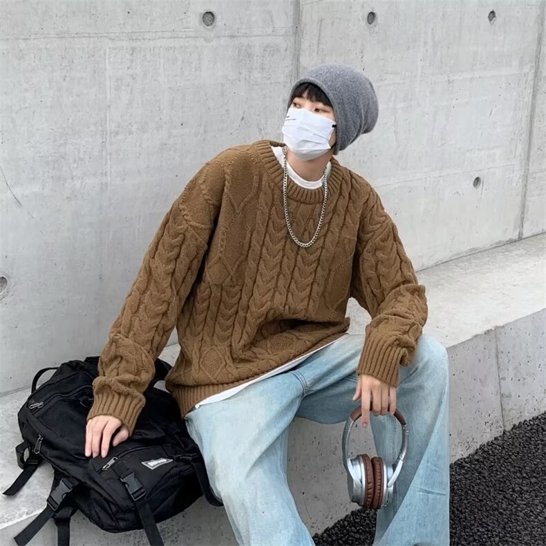秋冬男针织衫圆领毛衣螺纹菱形拼接鹿毛绒外套M7118-P55,男装针织衫/毛衣,星座1109-3