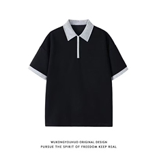 高级感撞色polo衫短袖t恤男夏拉链翻领半截袖宽松衣服PL2900P34，男装T恤，星座1013-5