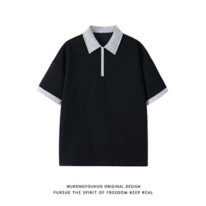 高级感撞色polo衫短袖t恤男夏拉链翻领半截袖宽松衣服PL2900 P34图片