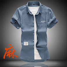 2021大码亚麻中国风纯色衬衫男春夏青年短袖衬衫QT5030/759，男装衬衫，电商A012