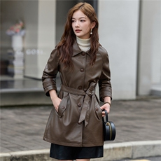 2025秋季女装新款时尚大方中长款皮衣外套，女装皮衣，魅衣本色