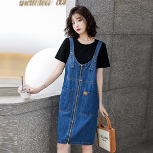 牛仔背带连衣裙裙套装女夏季2023新款女装韩版时尚百搭两件套裙潮图片