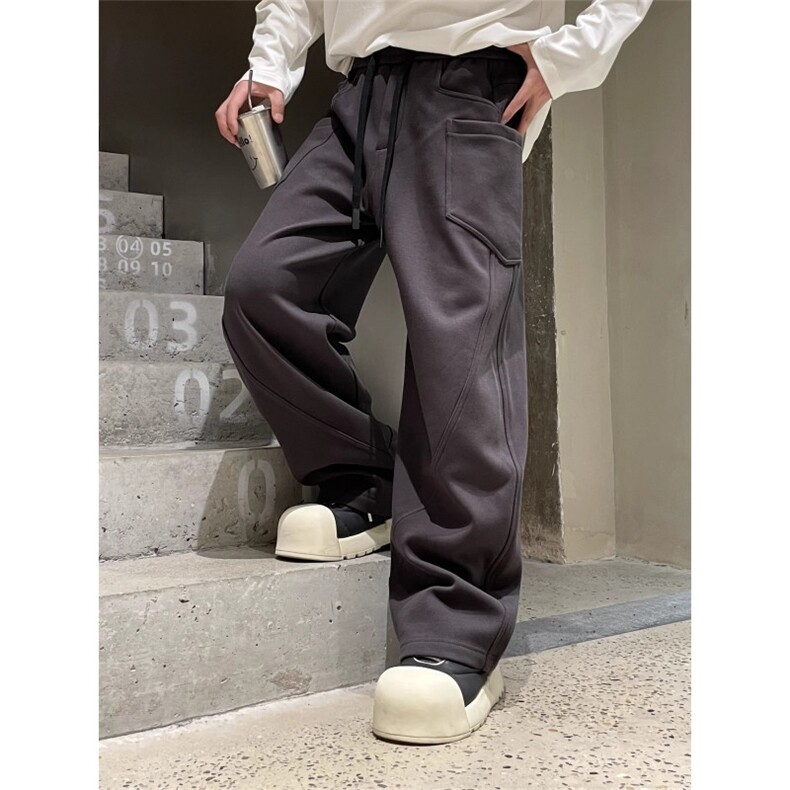 美式潮牌弯刀裤男冬季新款加绒多口袋青少年痞帅阔腿休闲裤长K02，男装休闲裤，星座210
