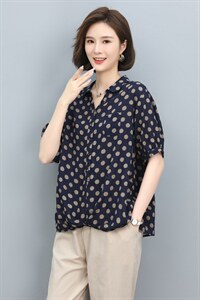 短袖衬衫女套头2022夏装新款韩版气质波点时尚宽松显瘦衬衣图片