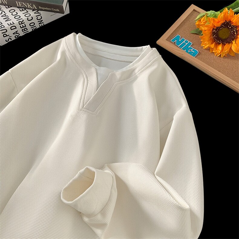 特批P30无差价25春新假两件亨利领华夫格卫衣男宽松圆领上衣W1747，男装卫衣，电商A001