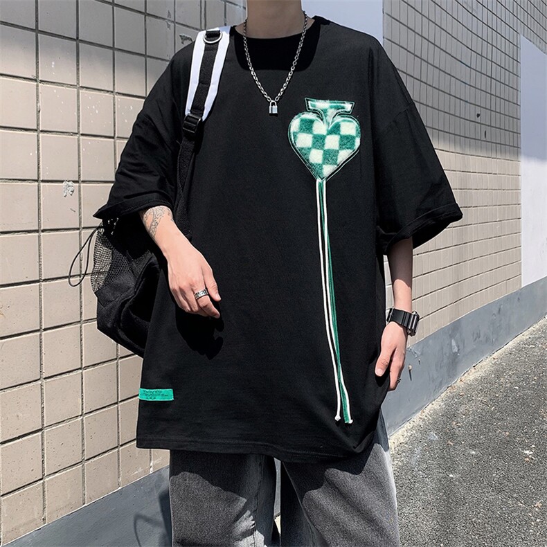 夏季爱心T恤男宽松韩版潮流潮牌情侣衬衣帅气短袖T088-P28,男装T恤,星座308B-1