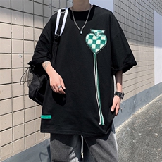 夏季爱心T恤男宽松韩版潮流潮牌情侣衬衣帅气短袖T088-P28，男装T恤，星座308B-1