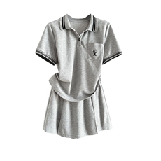 时尚潮流休闲套装裙女夏新款高级感显瘦Polo领短袖上衣裤裙两件套，女装套装/套裙，江南