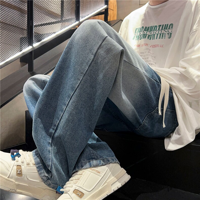 港风男生牛仔裤潮牌高街抽绳裤子K506P50,男装牛仔裤,电商D325