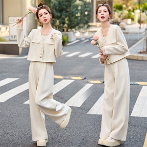 小香风时尚套装女2025春季新款休闲百搭显瘦超好看阔腿裤两件套图片