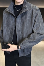 2025新款秋季美式复古皮衣外套男款立领机车皮夹克A313-2597-P165，男装皮衣，电商A313