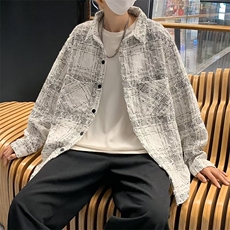 港风编织长袖衬衫男士潮牌百搭小众痞帅复古高街衬衣外套J720P55，男装夹克，星座1116-2
