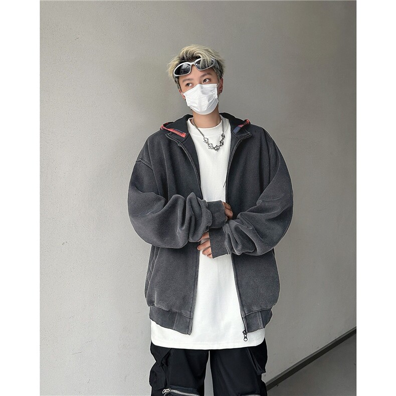 【有货】DY808-P68格子拼接连帽卫衣男女潮牌美式高街假两件开衫,男装卫衣,星座603-2