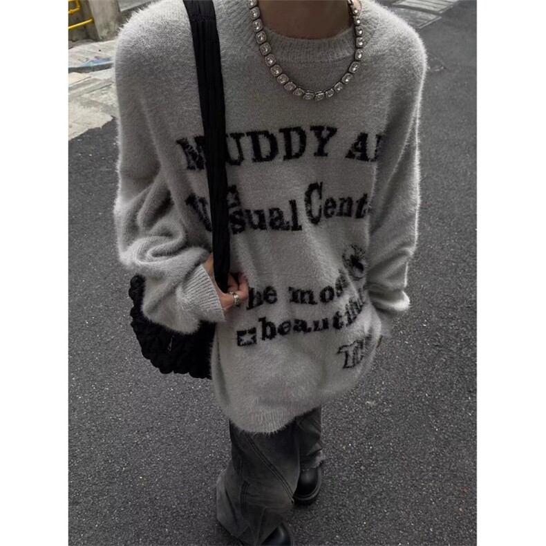 百搭美式复古潮牌毛衣外套男秋冬季字母针织潮情侣外套新款潮流，男装针织衫/毛衣，星座506A