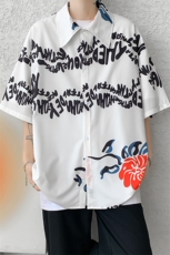 8XL-M夏威夷特大码冰丝垂感衬衫男度假风短袖复古花衬衣CS511P50，男装衬衫，电商D206-1