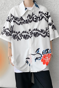 8XL-M 夏威夷特大码冰丝垂感衬衫男度假风短袖复古花衬衣CS511P50图片