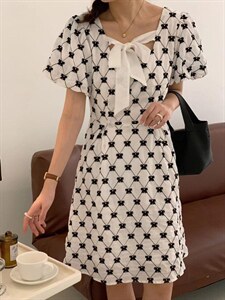 夏季新品：蝴蝶结刺绣连衣裙图片
