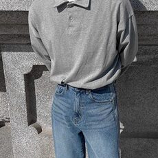 美式复古POLO领卫衣男潮牌宽松纯色半拉链套头翻领外套潮，男装卫衣，星座506A