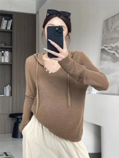 时尚显瘦羊毛小V领连帽衫百搭高级感针织毛衣，女装羊毛衫，圣旺供货