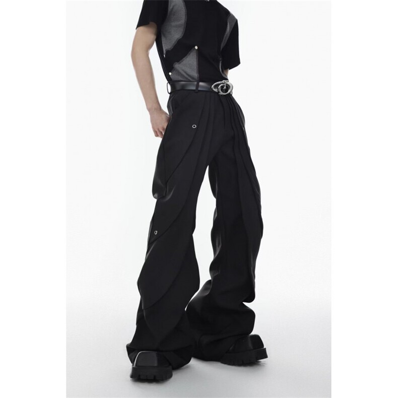 春款小众手工分割解构修身微喇叭西裤重磅休闲裤长裤X083-P58，男装休闲裤，星座308B-2