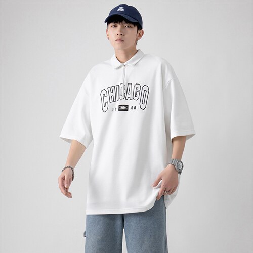 新款优品男士短袖刺绣半开拉链印花T恤宽松上衣POLO衫ZD3315-P52，男装T恤，星座717