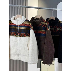 高品费尔岛撞色提花保暖摇粒绒立领羊羔绒外套男女A1212-P105，男装棉衣，星座1505