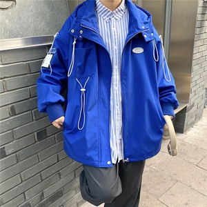 克莱因蓝外套男中性风宽松抽绳装饰连帽大码M-5XL夹克男JK7569P75