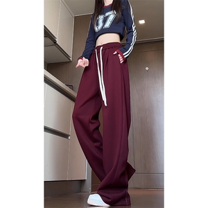 特批P28无差价秋新安哥拉红褶皱拖地长裤男女运动休闲弯刀裤K1988图片