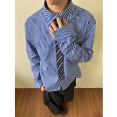 MADEEXTREME新款领带拼接格子衬衫高级宽松长袖男女CCS201，男装衬衫，星座1116A（原606A-3）