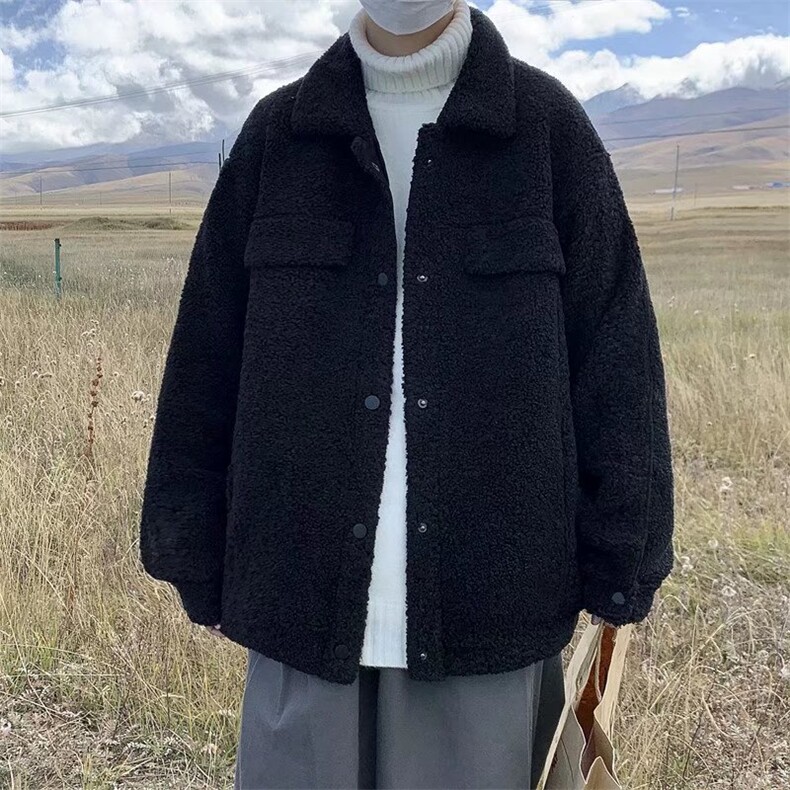 秋冬羊羔绒外套男潮牌百搭夹克休闲宽松翻领加厚服W2193-P53,男装棉衣,星座512-4