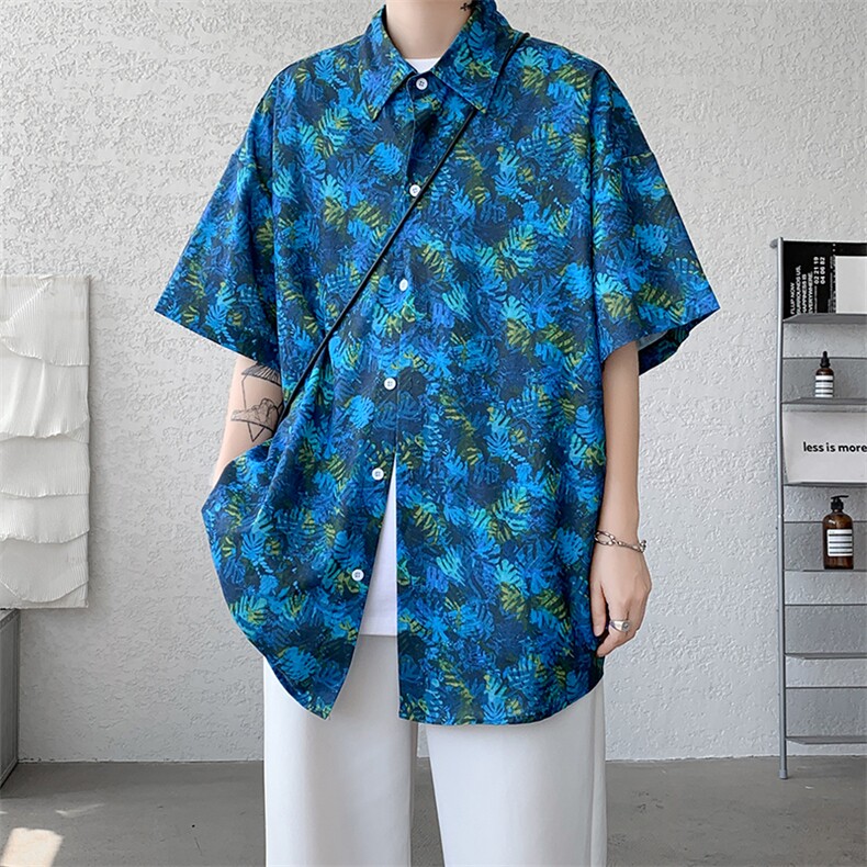 冰丝夏威夷碎花衬衫男大码沙滩花衬衣HC001-P45,男装衬衫,电商A040