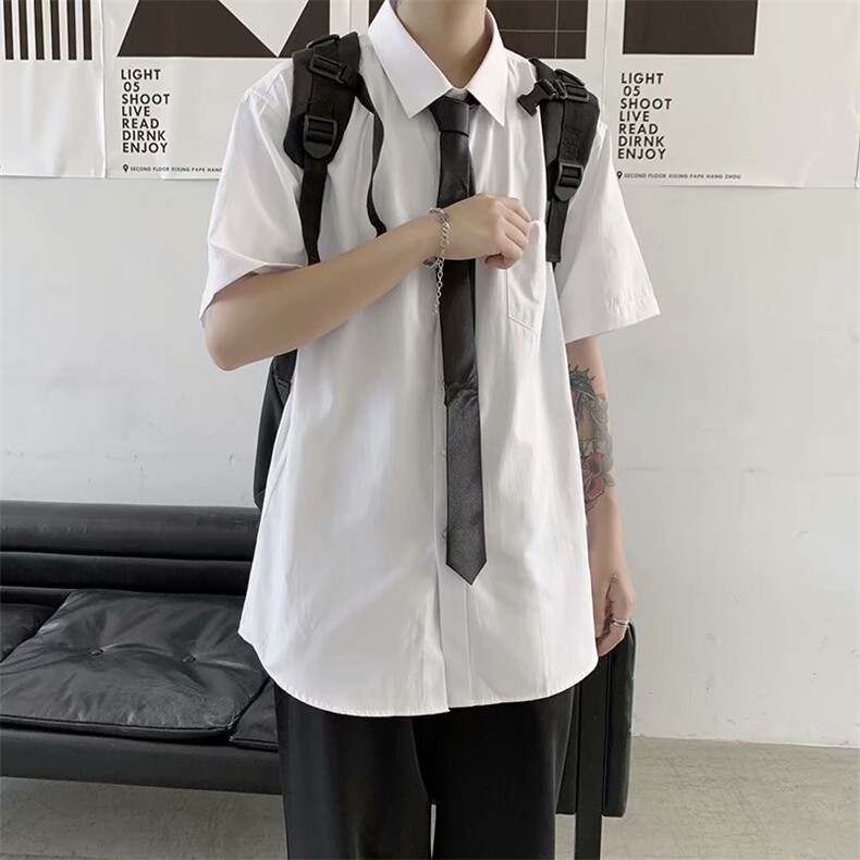 送领带新款短袖衬衫学生衬衣宽松学院风男士打底bf风潮cs102-P28，男装衬衫，星座1008