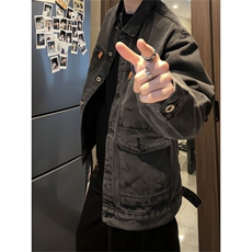 宽松多口袋做旧翻领外套美式复古工装牛仔夹克男JA7008-特价P65，男装夹克，电商A007