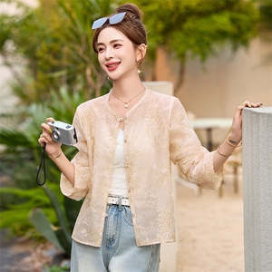 新中式重工钉珠刺绣外套女2025春夏新款休闲欧根纱薄款防晒衣开衫图片