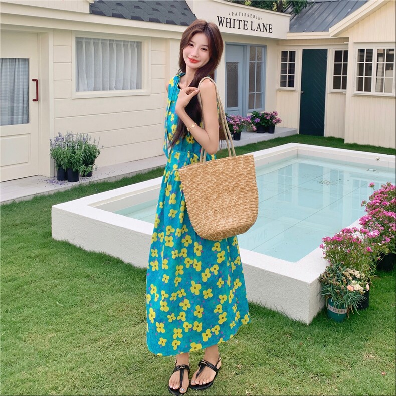 森系田园风碎花无袖连衣裙女夏季2025多巴胺穿搭甜美减龄背心长裙,女装连衣裙,2C307