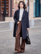 2025年冬季新款时尚双面绵羊毛翻领大衣外套女，女装双面呢大衣，美沁